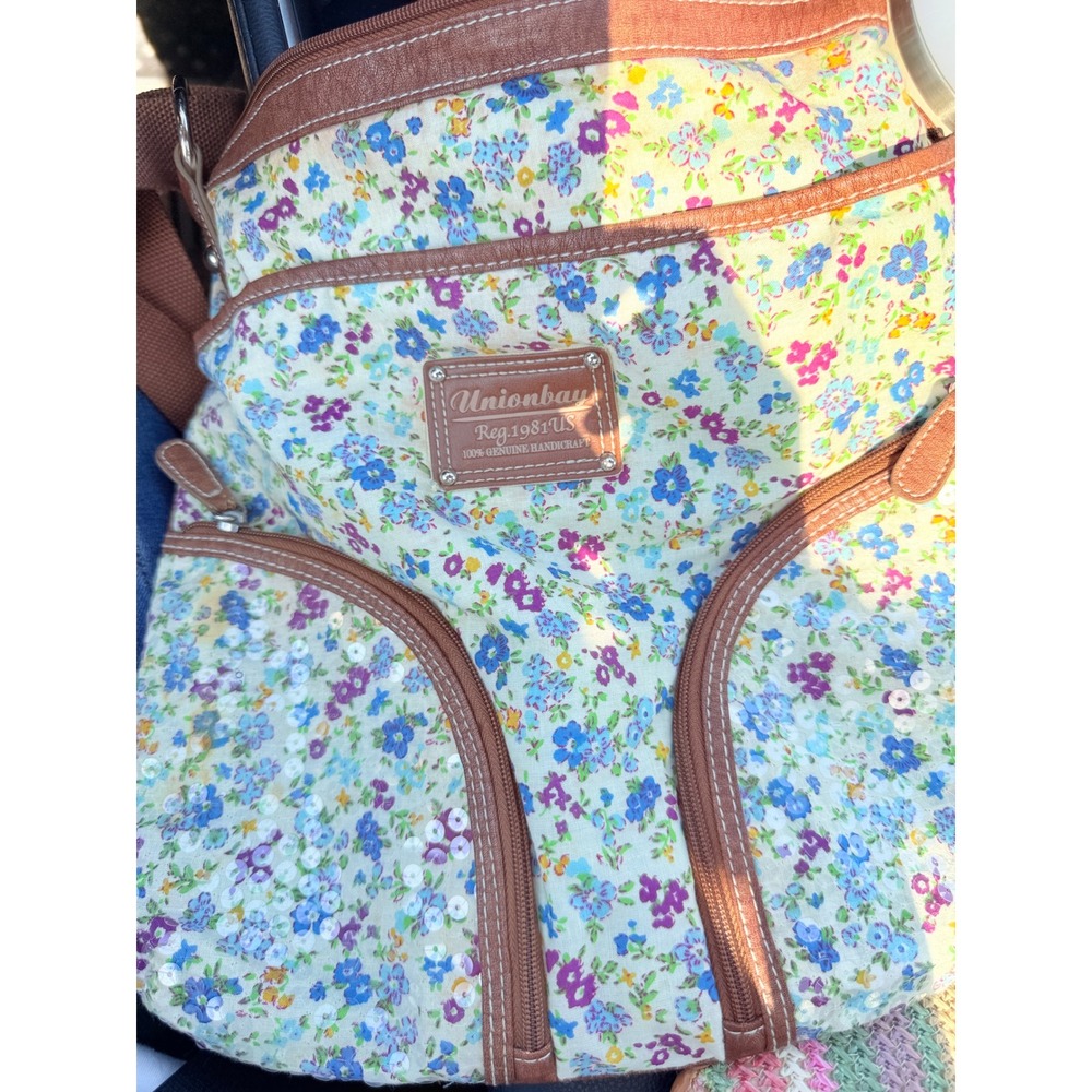 Unionbay Floral Canvas Crossbody Bag Sequin Detail Multi Color Cottagecore Y2K